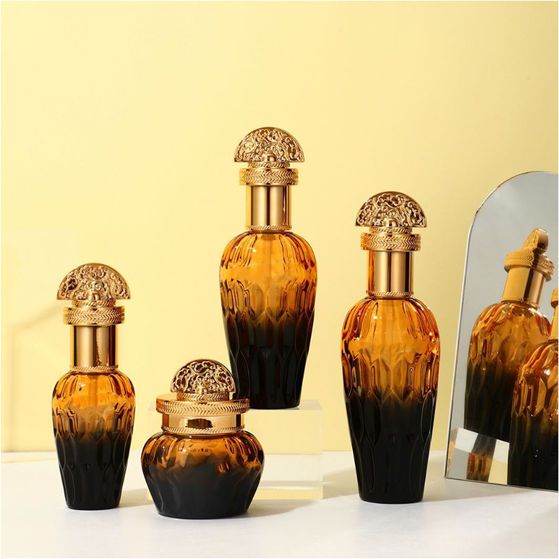 ফ্রস্টেড ক্লিয়ার গ্লাস স্কিনকেয়ার প্যাকেজিং প্রসাধনী পাত্রে ড্রপার পাম্প সহ গ্লাস লোশন বোতল