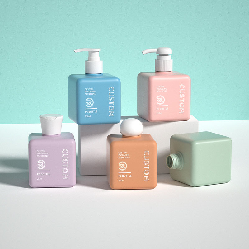 জনপ্রিয় পুনর্ব্যবহৃত পিইটি প্লাস্টিক স্কোয়ার স্কিনকেয়ার শ্যাম্পু বডি বাটার অয়েল বোতল 150ml 200ml 250ml সাইজ স্ক্রিন প্রিন্টিং সহ