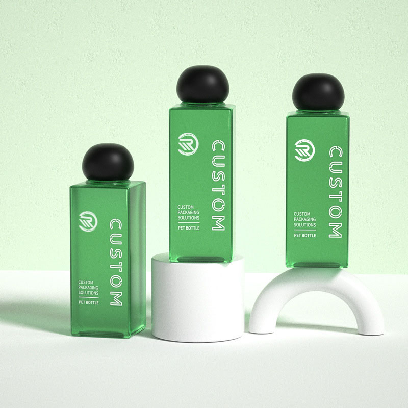 প্রিমিয়াম প্লাস্টিক স্কোয়ার 200ml 250ml ক্লিয়ার ফ্রস্টেড কসমেটিক লোশন বোতল স্কিন কেয়ারের জন্য সিরাম প্রিমিয়াম টোনার প্যাকেজিং সঙ্গে বল-আকৃতির স্ক্রু ক্যাপ